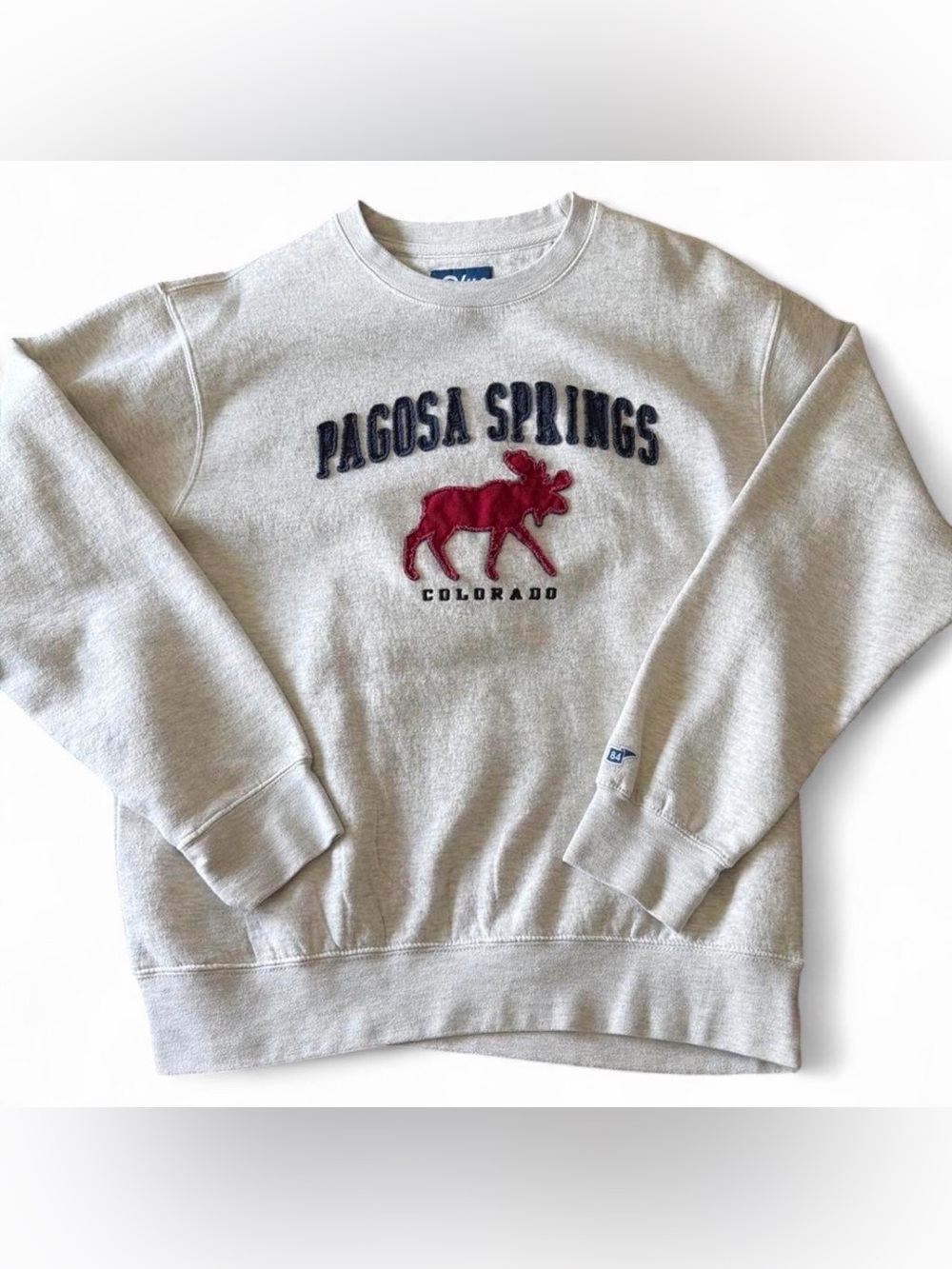 Blue 84 Pagosa Springs Crewneck Sweatshirt in Light Gray with Red Moose